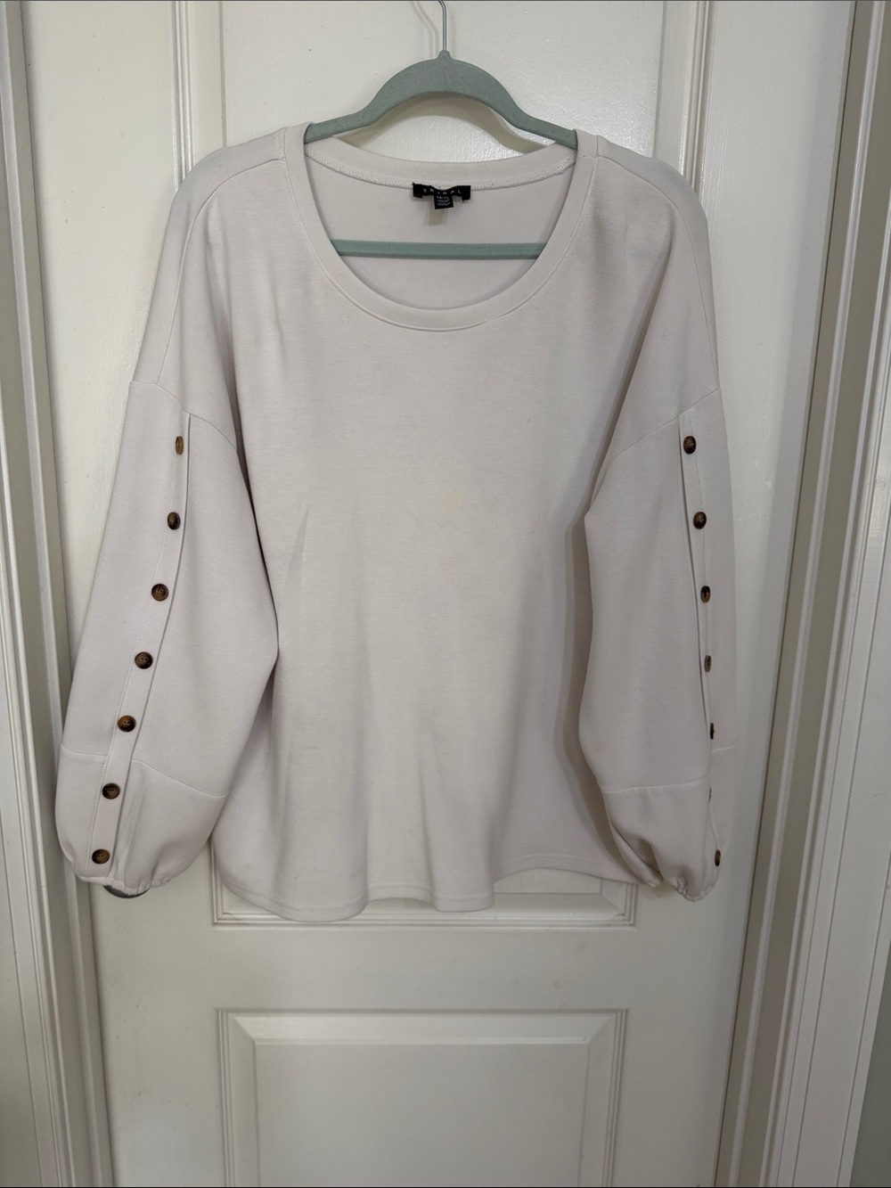 Tribal Cream Button-Sleeve Pullover Sweatshirt